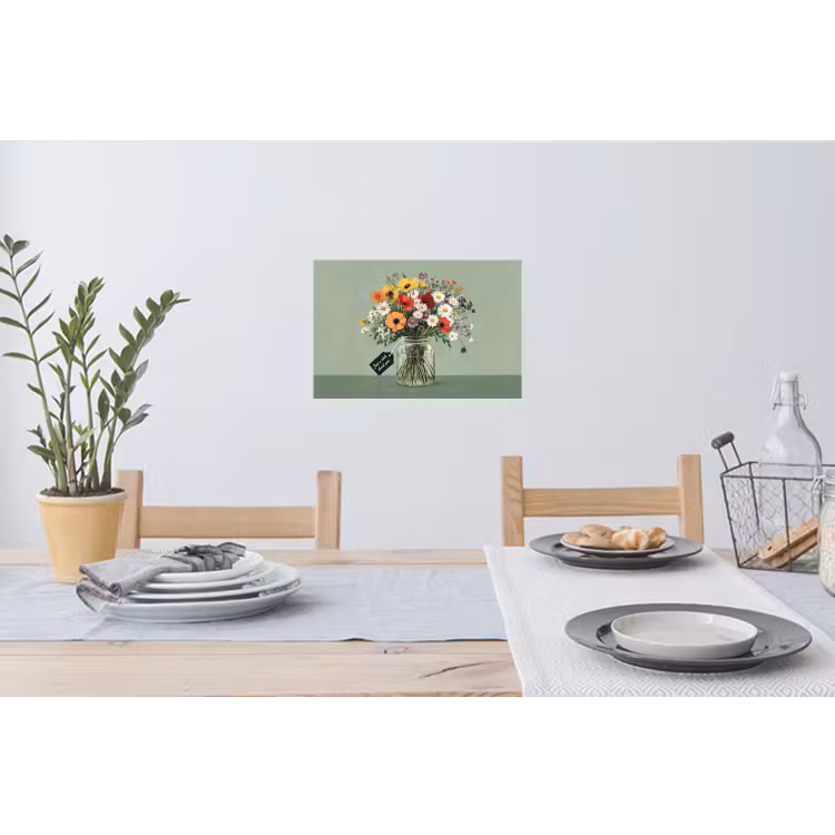 Bloemen - Vaas - Kaartje Muursticker klein -eettafel