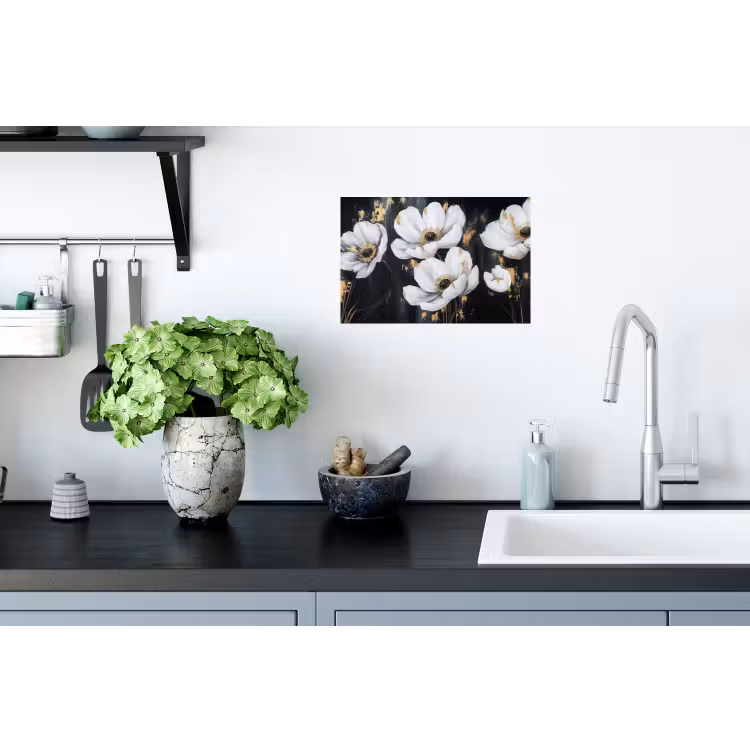 Bloemen - Wit - Abstract Muursticker klein -keuken