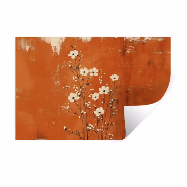 Bloemen - Wit - Subtiel - Roestkleur Muursticker klein -3d