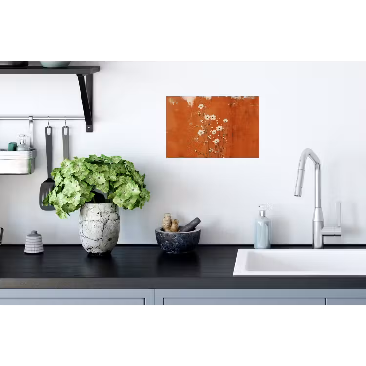 Bloemen - Wit - Subtiel - Roestkleur Muursticker klein -keuken