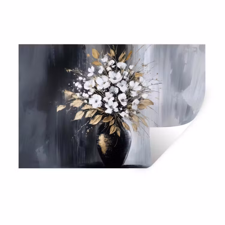 Bloemen - Wit - Vaas - Abstract Muursticker klein -3d
