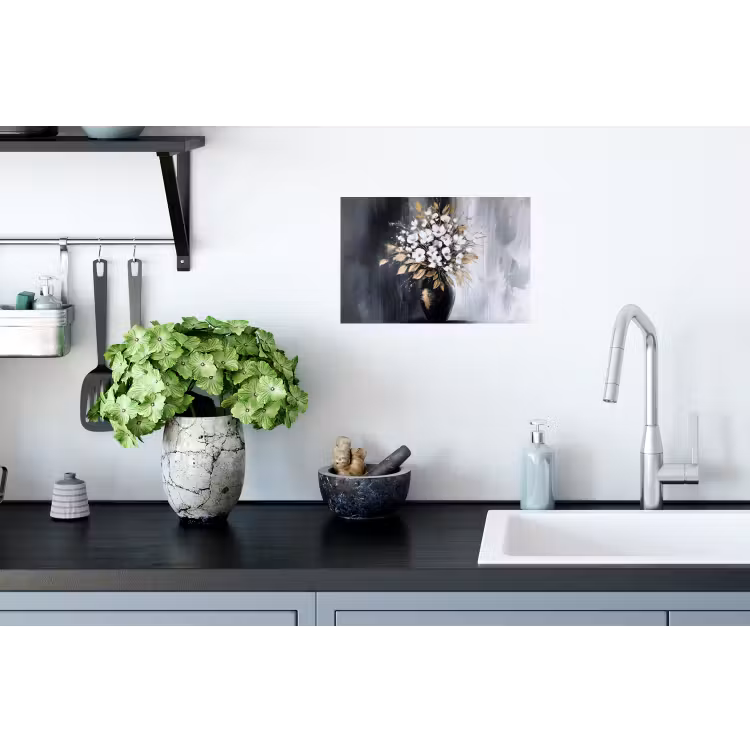 Bloemen - Wit - Vaas - Abstract Muursticker klein -keuken
