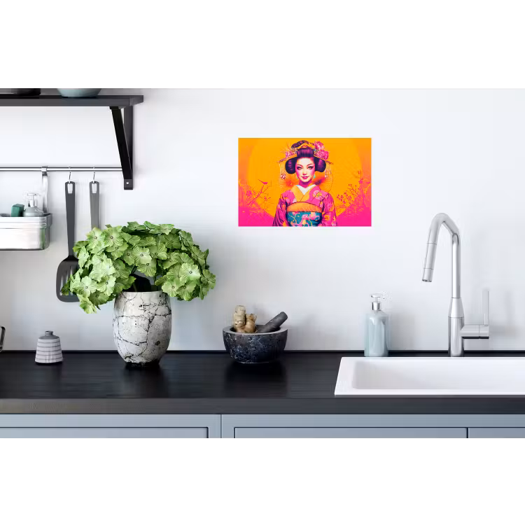 Bloemen - Vrouw - Kimono - Roze Muursticker klein -keuken
