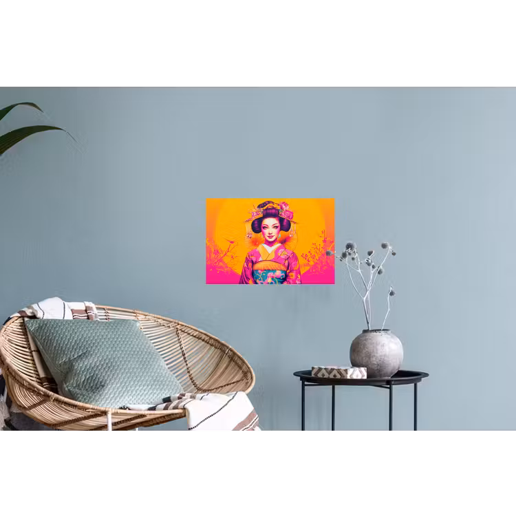 Bloemen - Vrouw - Kimono - Roze Muursticker klein -plant