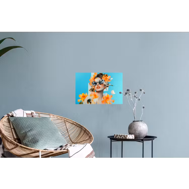 Bloemen - Vrouw - Zonnebril - Blauw Muursticker klein -plant