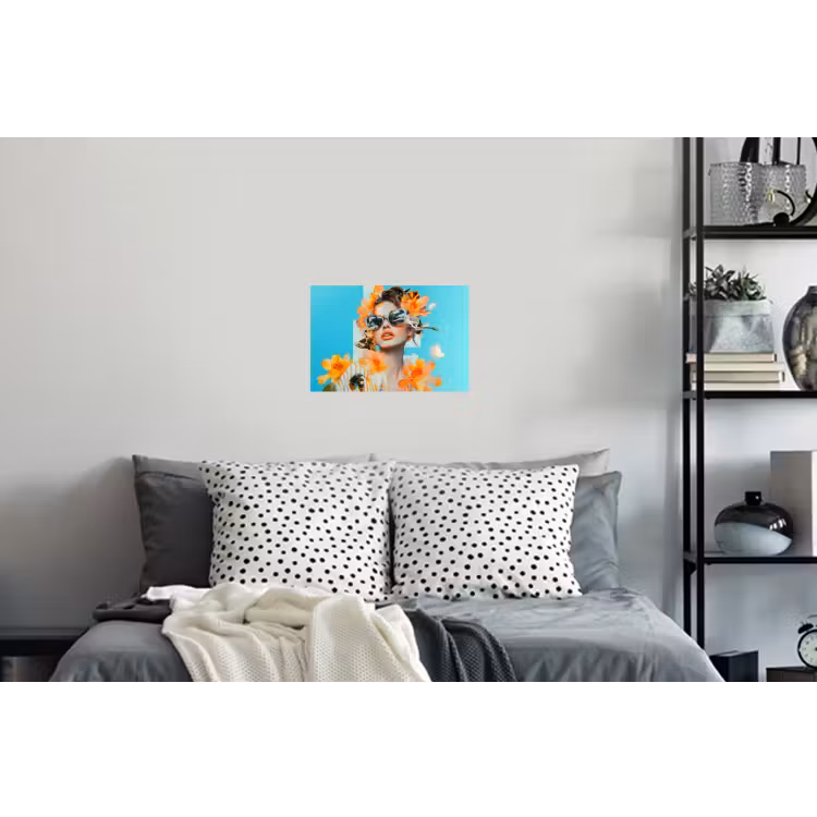 Bloemen - Vrouw - Zonnebril - Blauw Muursticker klein -slaapkamer