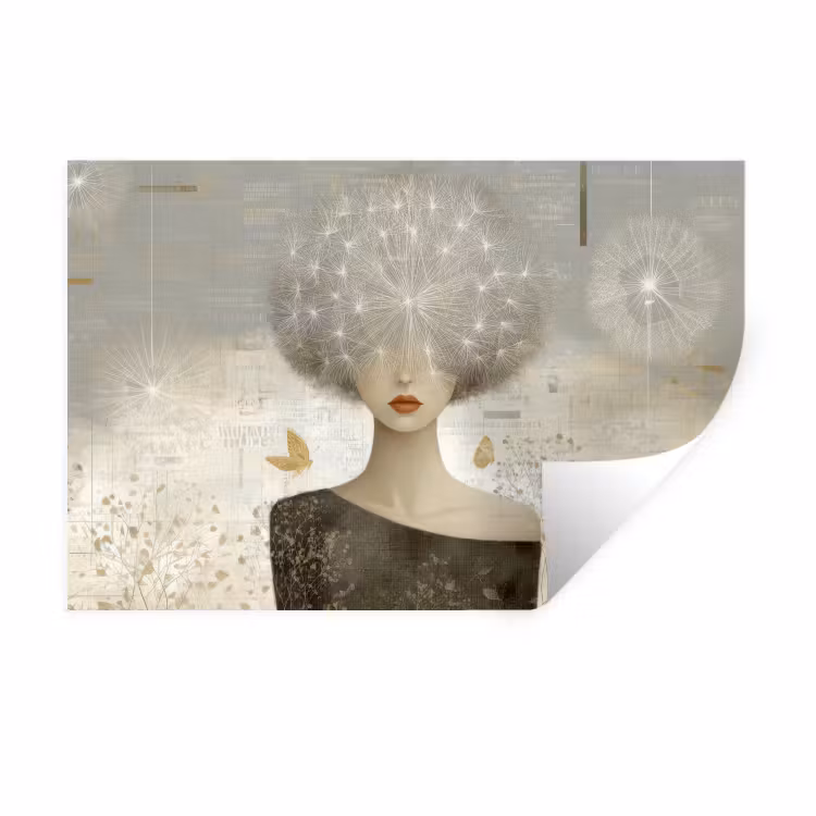 Pluis - Vrouw - Beige Muursticker klein -3d