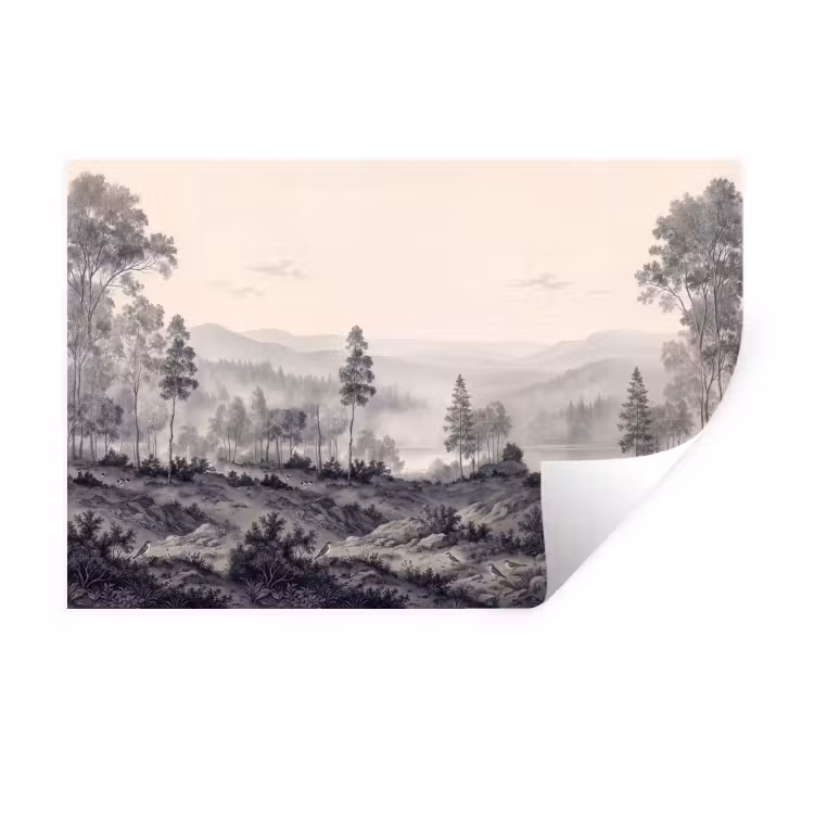 Mistig - Berglandschap - Illustratie Muursticker klein -3d