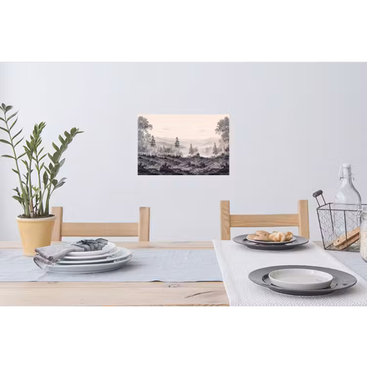 Mistig - Berglandschap - Illustratie Muursticker klein -eettafel