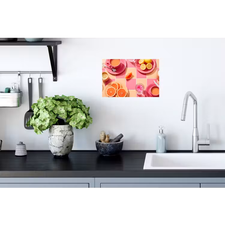 Eten - Citrusvruchten - Stillevens - Roze - Oranje Muursticker klein -keuken