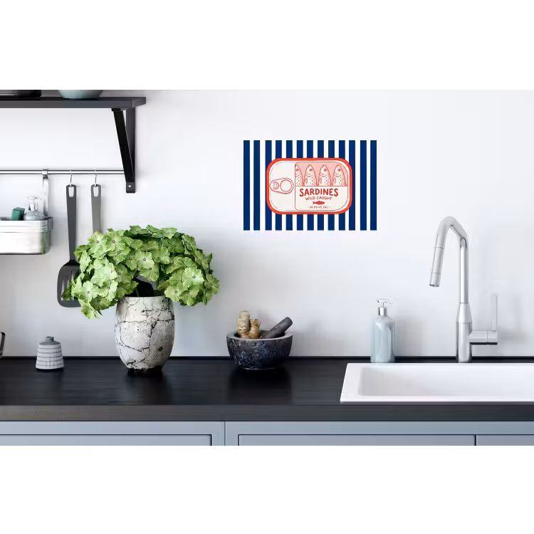 Eten - Vis - Blik - Illustratie - Rood Muursticker klein -keuken
