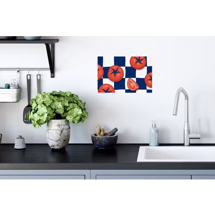 Eten - Tomaten - Keuken - Illustratie - Rood-Blauw Muursticker klein -keuken