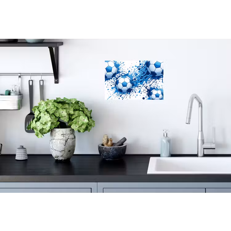 Voetballen - Verf - Sport - Blauw Muursticker klein -keuken