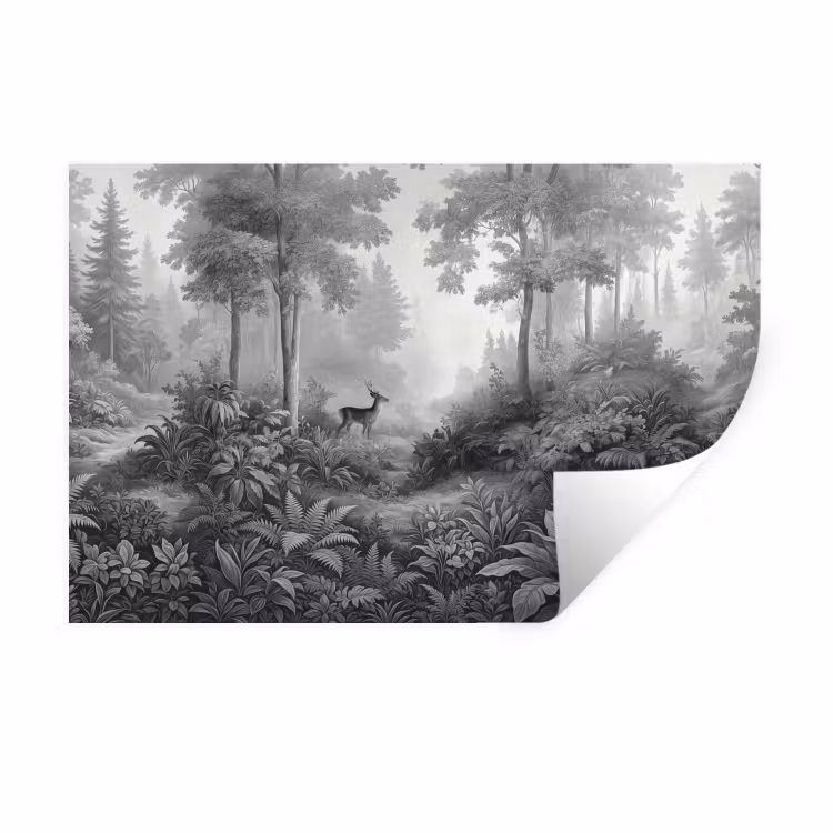 Bos - Hert - Zwart - Wit Muursticker klein -3d