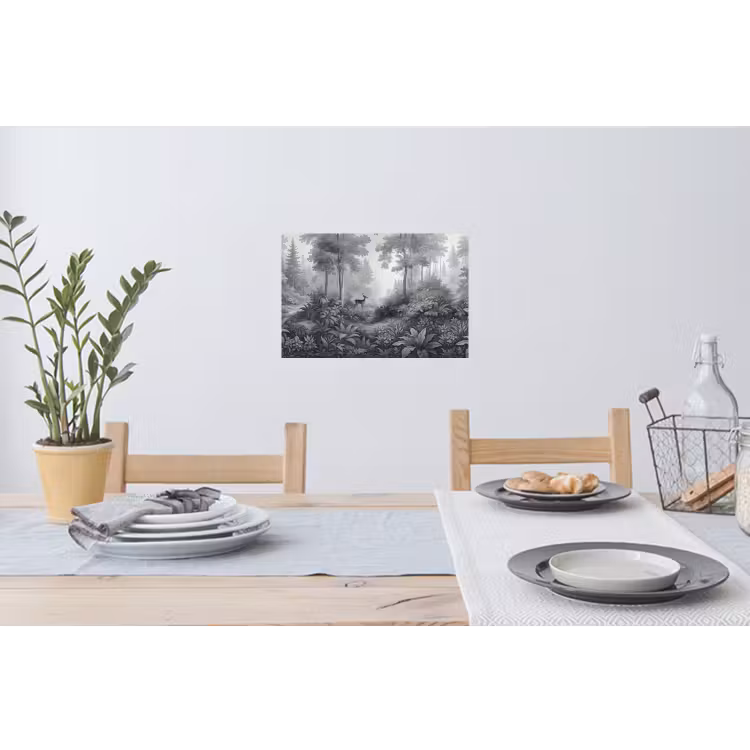 Bos - Hert - Zwart - Wit Muursticker klein -eettafel