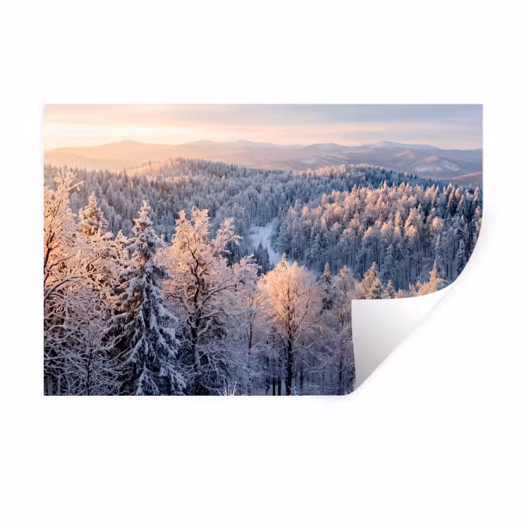Bos - Bergen - Goud - Winter - Warm Muursticker klein -3d