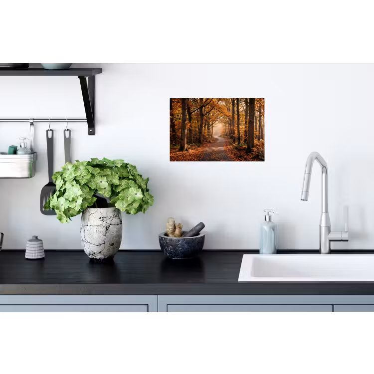 Bospad - Herfstbos - Bladeren - Oranje - Nostalgisch Muursticker klein -keuken