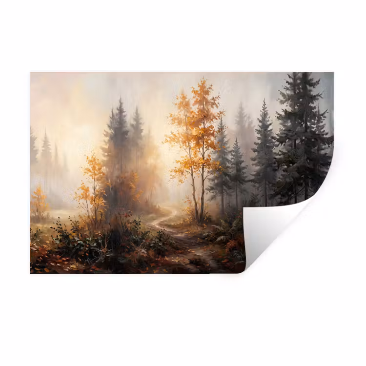 Bospad - Herfstbladeren - Natuur - Schilderachtig - Oranje Muursticker klein -3d