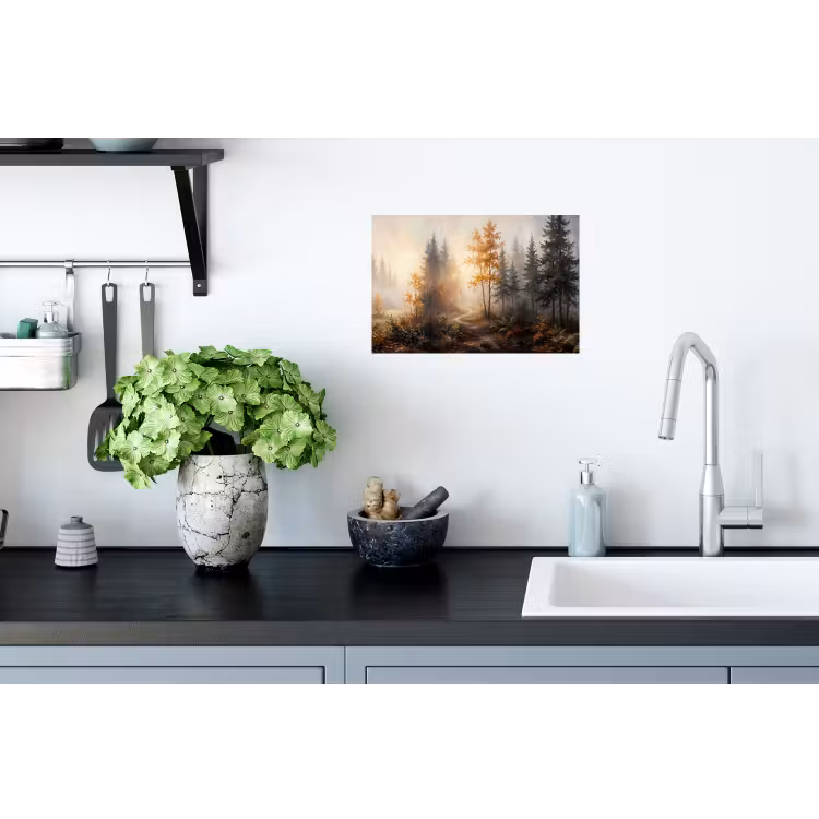Bospad - Herfstbladeren - Natuur - Schilderachtig - Oranje Muursticker klein -keuken