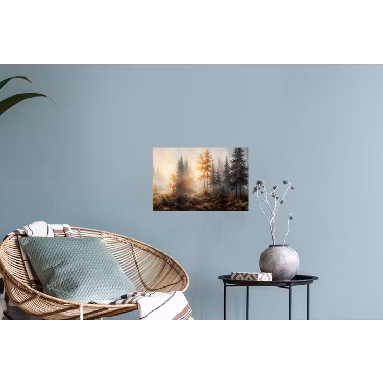 Bospad - Herfstbladeren - Natuur - Schilderachtig - Oranje Muursticker klein -plant