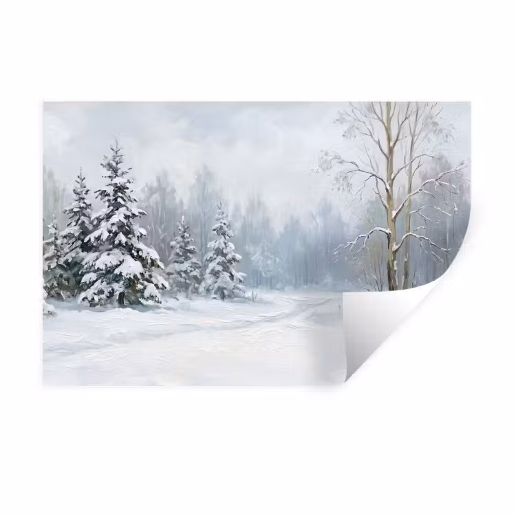 Bospad - Dennen - Sneeuw - Winter - Rustgevend Muursticker klein -3d