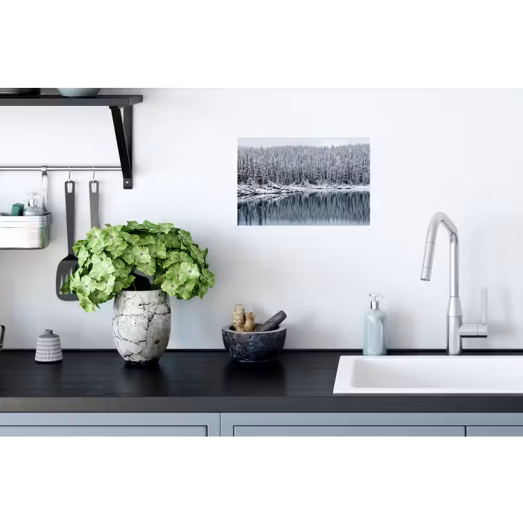 Bos - Reflectie - Meer - Winter - Serene Muursticker klein -keuken