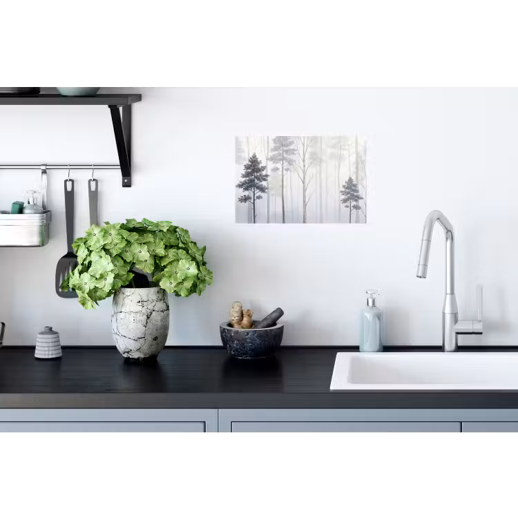 Bos - Bomen - Mist - Natuur - Illustratie - Grijs Muursticker klein -keuken