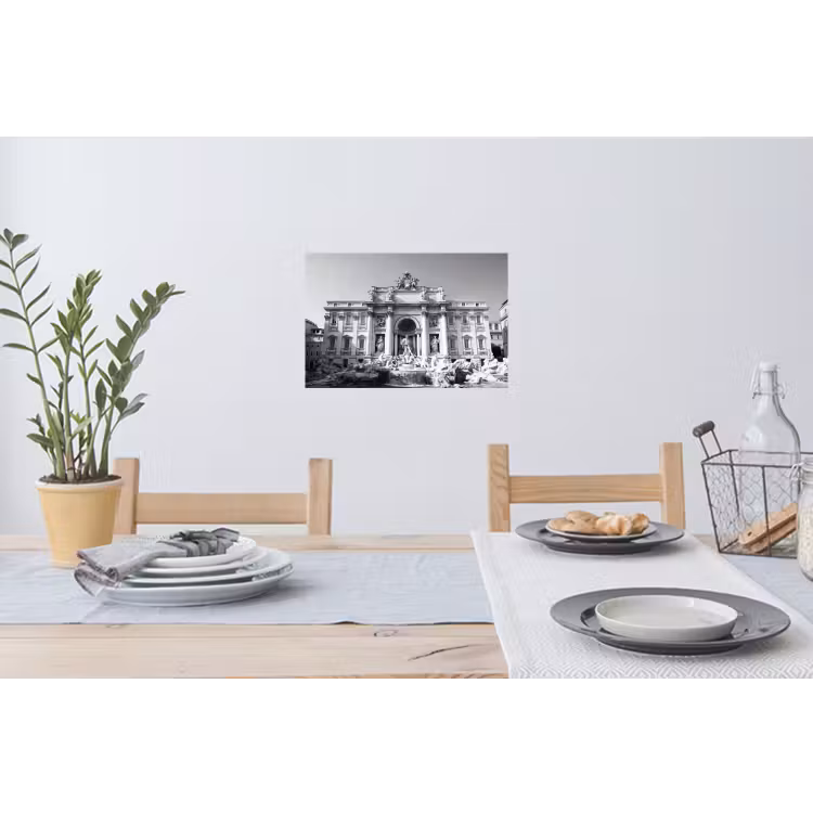 Fontein - Beelden - Architectuur - Zwart-wit Muursticker klein -eettafel