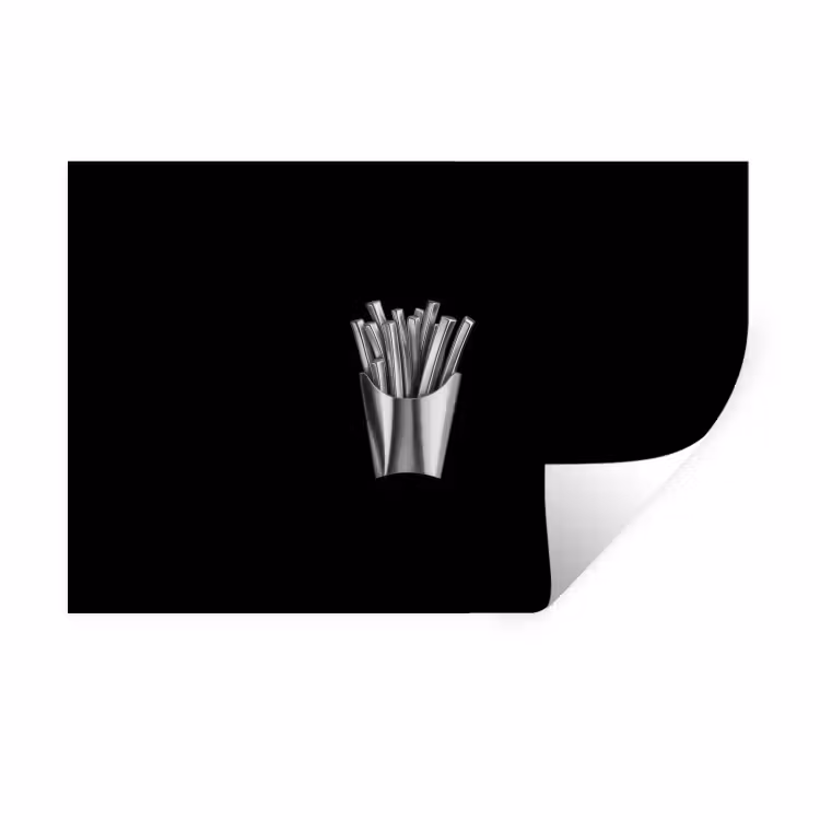 Frietjes - Futuristisch - Zilver Muursticker klein -3d