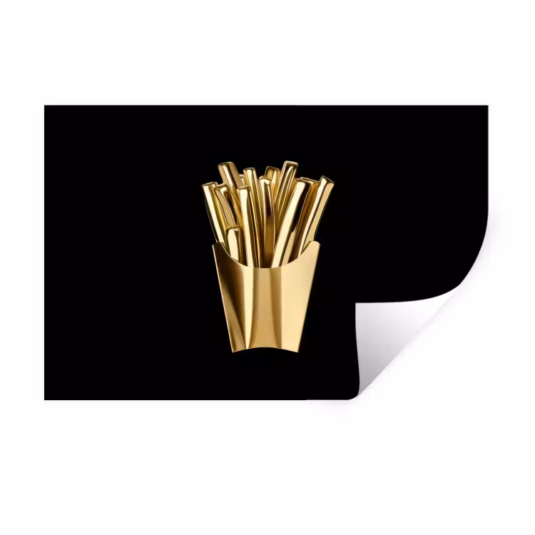 Friet - Goud - Chrome - Eten Muursticker klein -3d