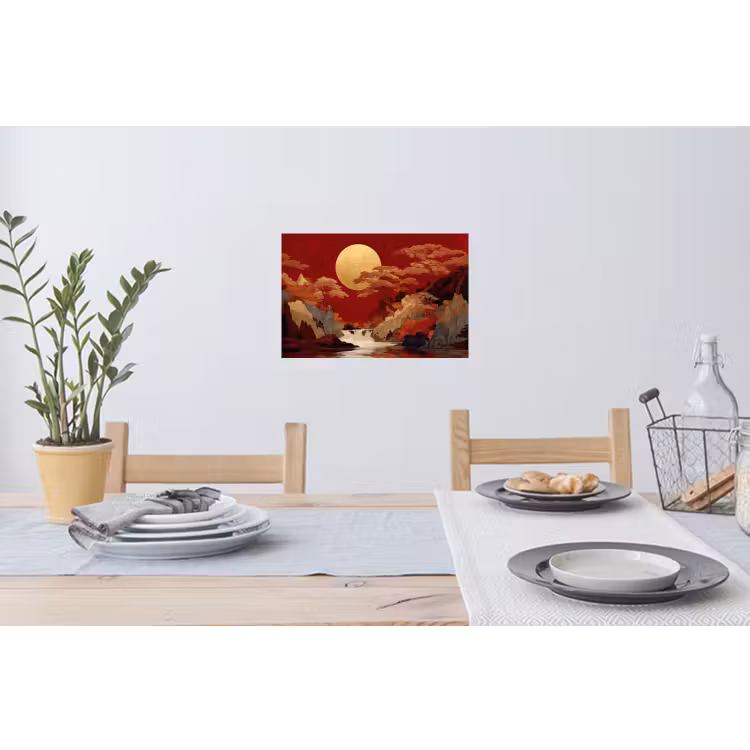 Volle maan - Landschap - Waterval Muursticker klein -eettafel