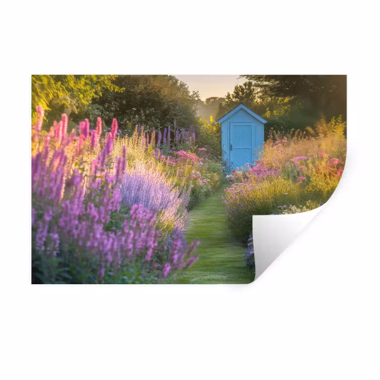Tuinhuisje - Blauw - Bloemen Muursticker klein -3d