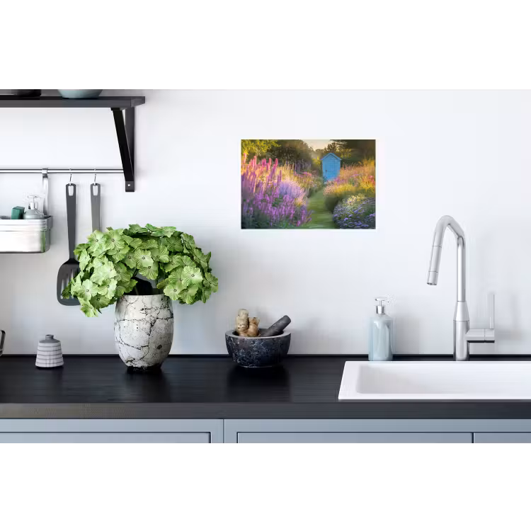 Tuinhuisje - Blauw - Bloemen Muursticker klein -keuken