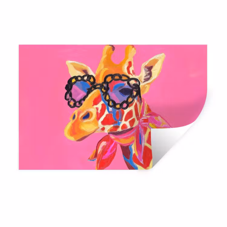 Giraf - Roze - Bril - Sjaal Muursticker klein -3d