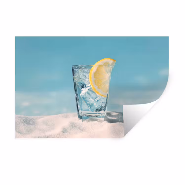 Glas - ijsblokjes - Citroen Muursticker klein -3d