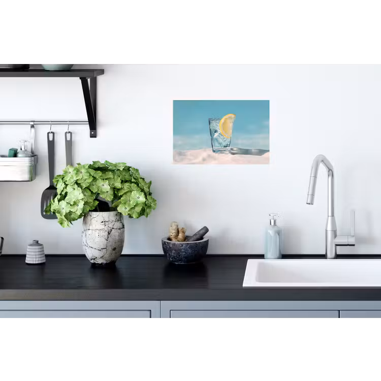 Glas - ijsblokjes - Citroen Muursticker klein -keuken