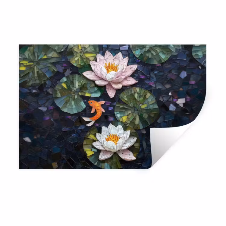 Glasstukjes - Leliebladeren - Vis - Oranje Muursticker klein -3d