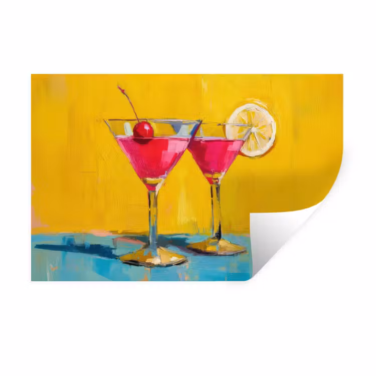 Glazen - Cocktail - Citroen - Kers Muursticker klein -3d
