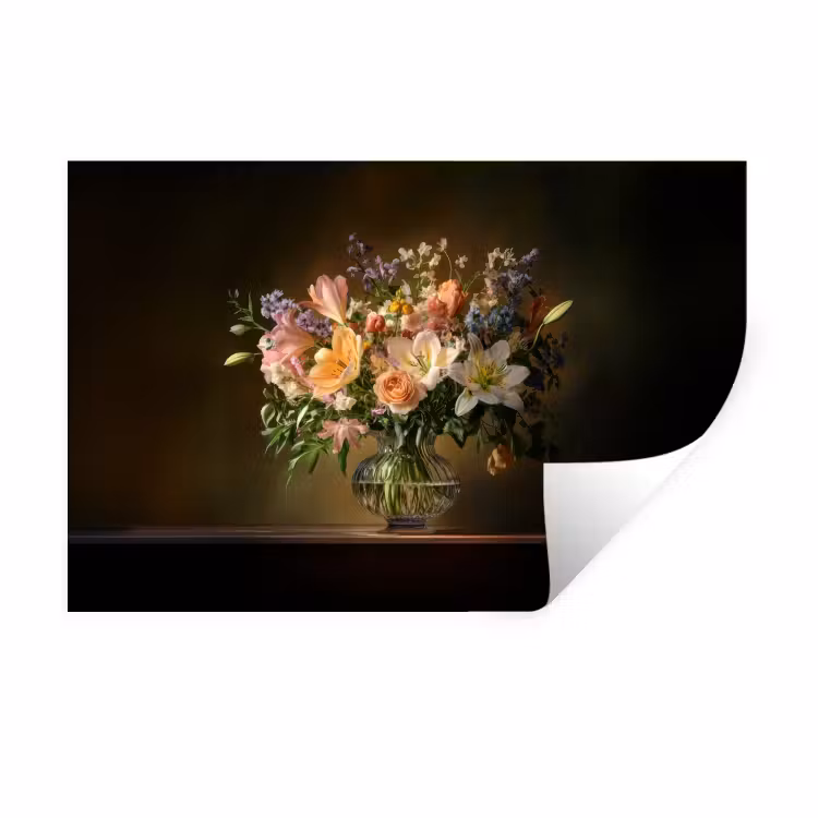 Glazen - Bloemen - Boeket - Kleuren Muursticker klein -3d