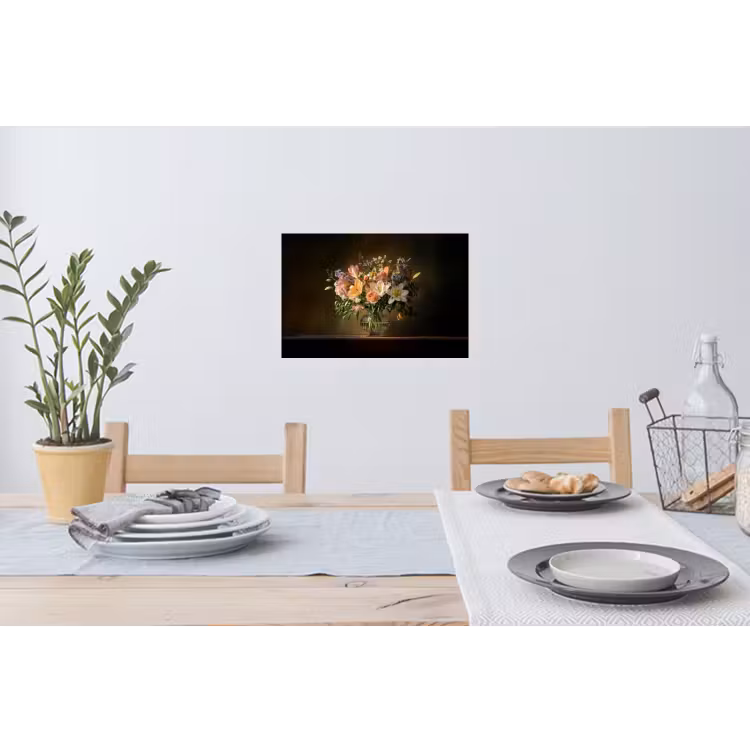 Glazen - Bloemen - Boeket - Kleuren Muursticker klein -eettafel
