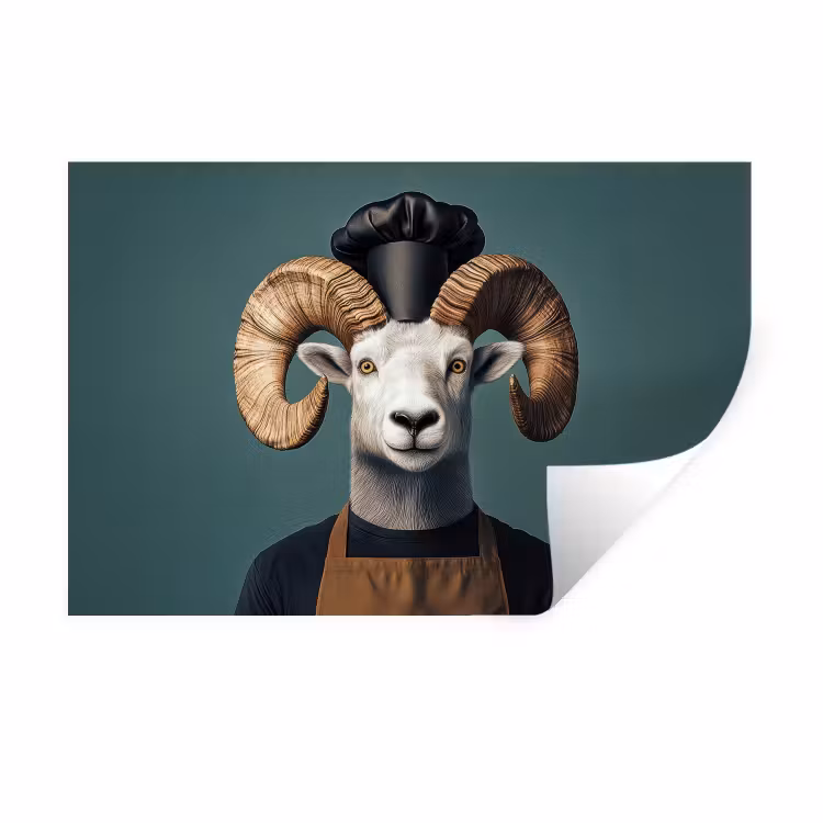 Geit - Hoorns - Kokskleding Muursticker klein -3d
