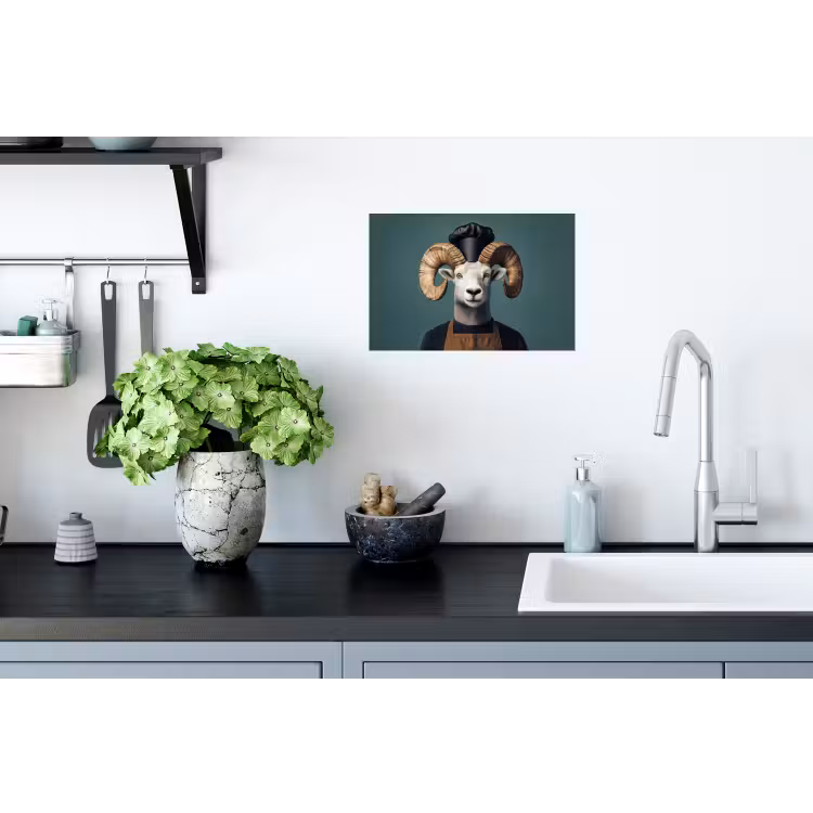 Geit - Hoorns - Kokskleding Muursticker klein -keuken