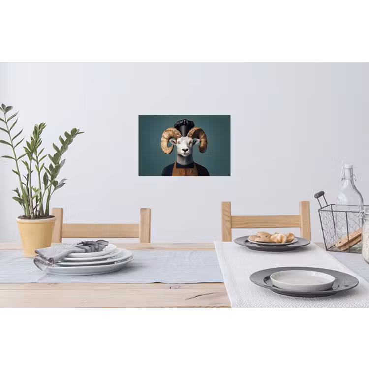 Geit - Hoorns - Kokskleding Muursticker klein -eettafel