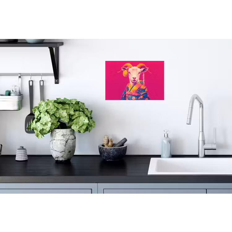 Geit - Hoorns - Kimono - Kleurrijk Muursticker klein -keuken