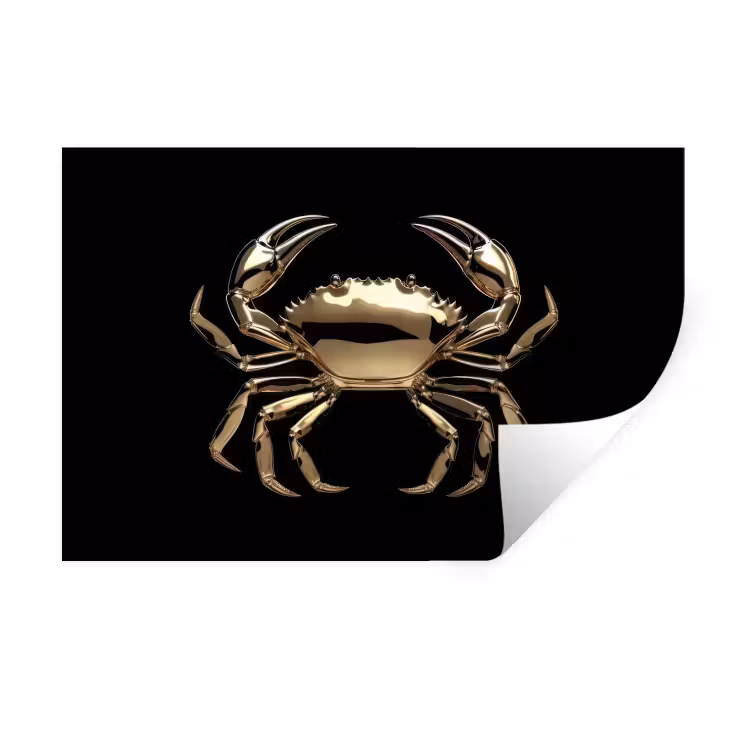 Goud - Krab - Dieren - Zwart Muursticker klein -3d