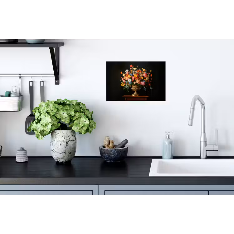 Goud - Bloemen - Kleuren - Vaas Muursticker klein -keuken