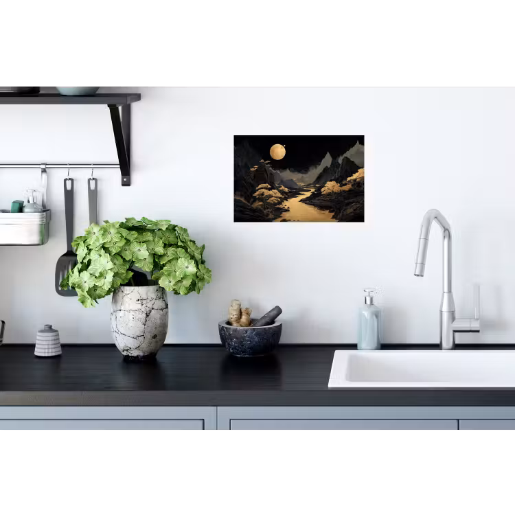 Gouden rivier - Bergen - Maan - Sterrenhemel Muursticker klein -keuken
