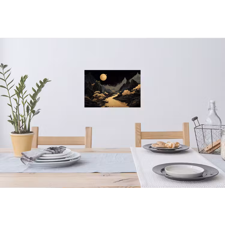 Gouden rivier - Bergen - Maan - Sterrenhemel Muursticker klein -eettafel