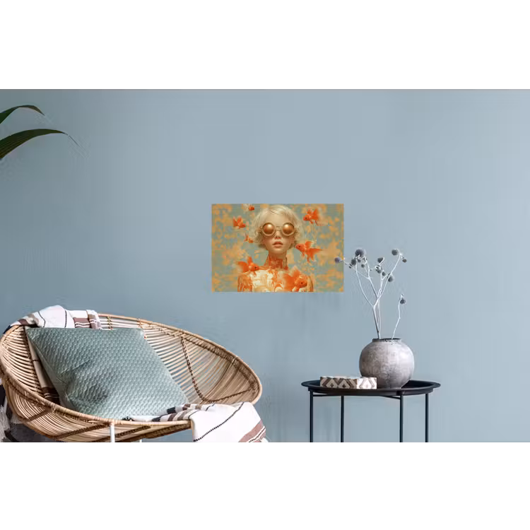 Goudvissen - Oranje - Vrouw - Blond Muursticker klein -plant
