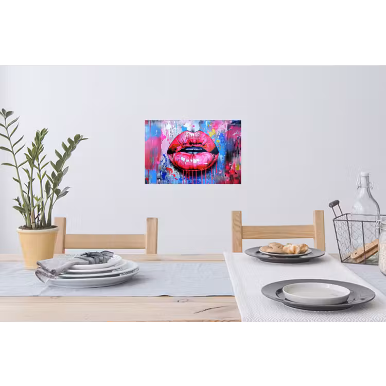 Graffiti - Lippen - Felroze - Geschilderd Muursticker klein -eettafel